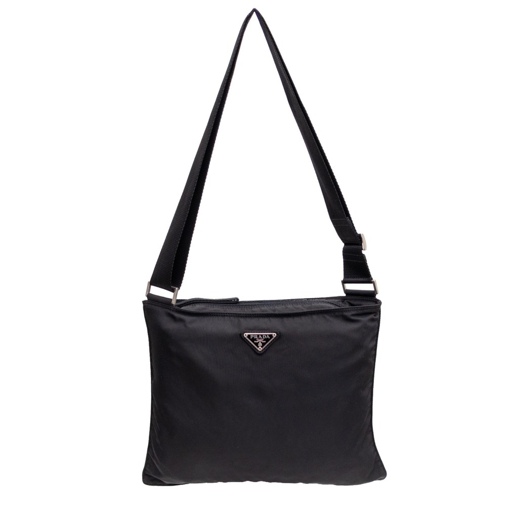 Prada Vintage Black Vela Nylon Small Flat Messenger Bag Adjustable Strap - Picture 1 of 13